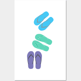 Green, Blue and Purple Flip Flops sandals Posters and Art